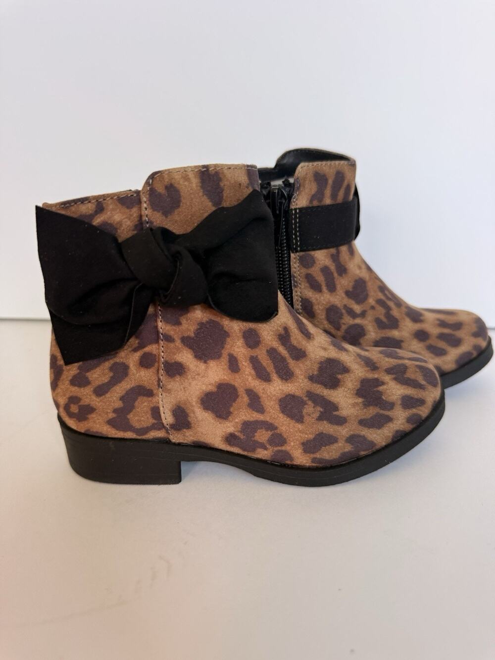 MIA Girls Leopard Ankle Boots Black Bow Size 8 NWOB